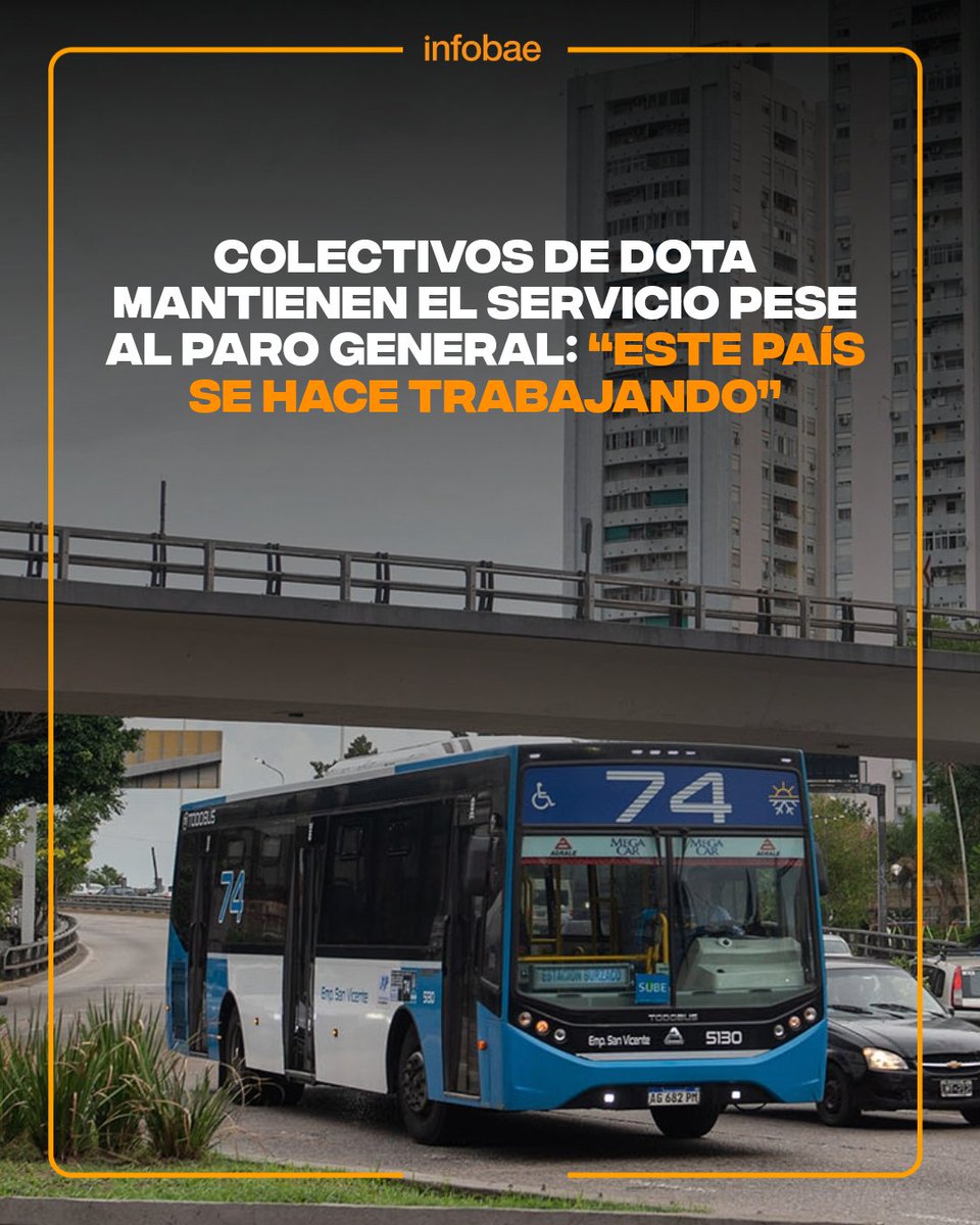 infobae's tweet image. Colectivos de DOTA mantienen el servicio pese al paro general: “Este país se hace trabajando” infob.ae/4kGOM1f