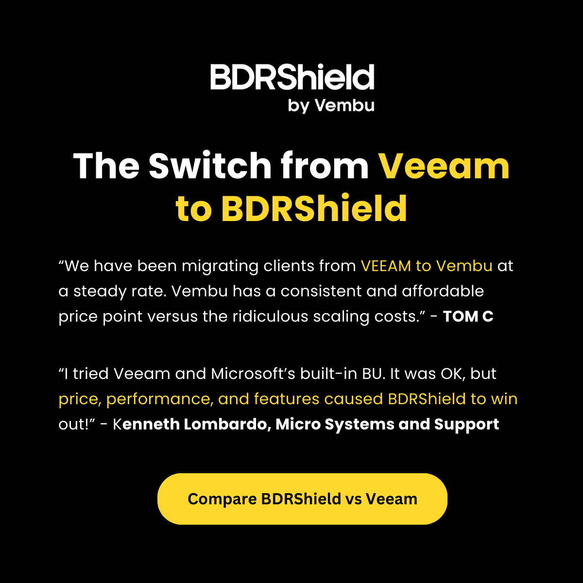 vembutech's tweet photo. Backup pricing hurting MSP profits? MSPs are switching to Vembu BDRShield — 3X margins, zero minimums. Make backup profitable again.
