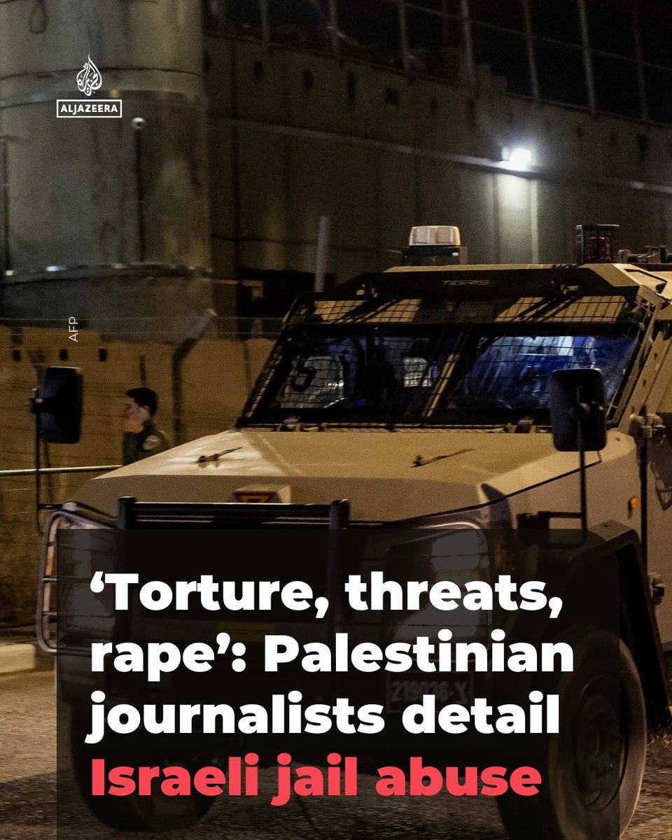 AJEnglish's tweet image. ‘Torture, threats, rape’

Palestinian journalists jailed by Israel have reported widespread abuse in custody, including routine beatings, starvation and sexual assault, according to testimony published by the International Committee to Protect Journalists aje.news/0zzhxd