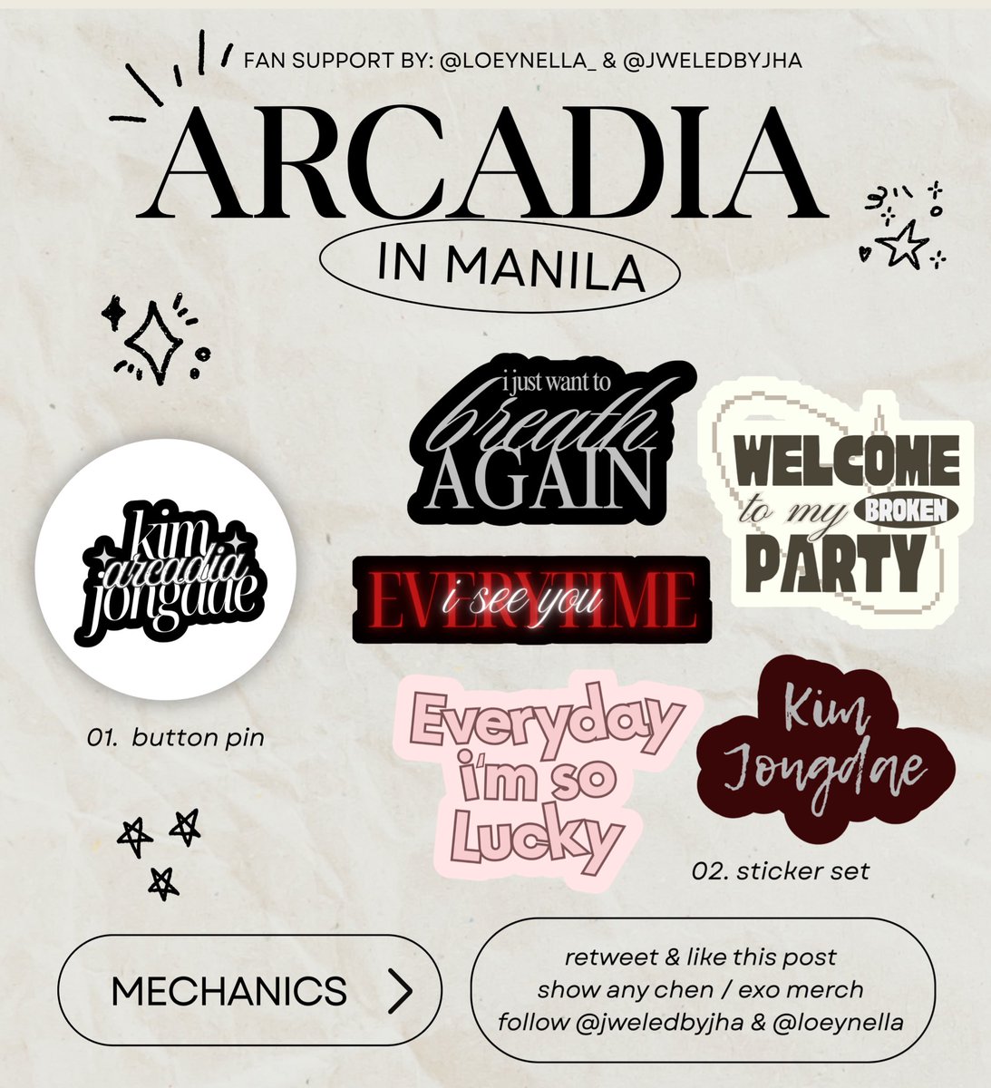 loeynella_'s tweet photo. 𝑨𝒓𝒄𝒂𝒅𝒊𝒂 𝒊𝒏 𝑴𝒂𝒏𝒊𝒍𝒂 🎸
a fan support for #CHEN by @loeynella_ &amp; @jweledbyjha

mechanics! 
⋆.˚ follow @jweledbyjha &amp; @loeynella_
⋆.˚ like and retweet this post
⋆.˚ show any exo / chen merch

#ArcadiaManila #CHENinMANILA #ArcadiaTour #CHEN #ARCADIAinMANILA https://t.co/vc4Qdt69iH