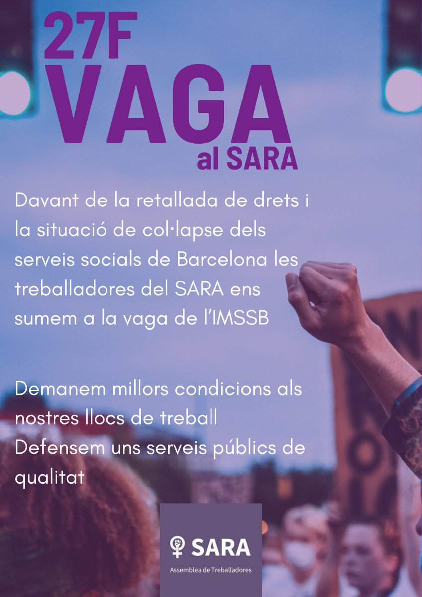 El dia 27 de febrer les treballadores del servei municipal d'atenció a la violència masclista (SARA) ens sumem a la vaga iniciada per els Serveis Socials de  l'<a href="/bcn_ajuntament/">Ajuntament de Barcelona</a>
#violenciamasclista
#Vagaserveissocials