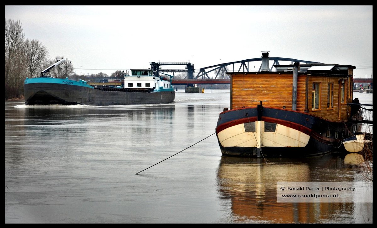 RonaldPumaPhoto's tweet photo. 18.02.2026. #Zutphen #Netherlands. De #waterstand van de #IJssel is gestegen. Binnenvaartschepen die te hoog zijn voor de Oude #IJsselbrug varen door via een hefbrug (die omhoog gaat). #weer #Rijn #Lobith #Deventer #Rijkswaterstaat #NAP #Binnenvaart #transport #economie. https://t.co/eWfuoOxIuj