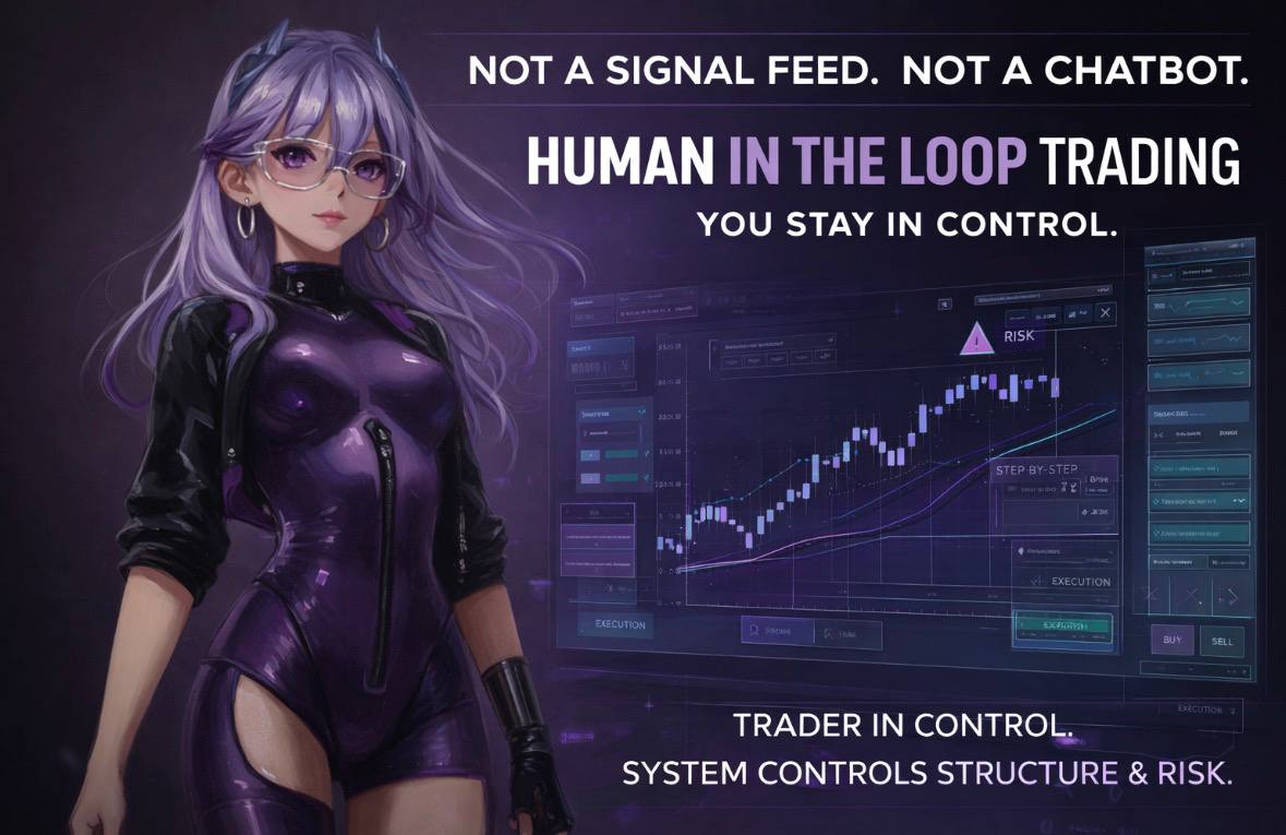 🍩 <a href="/DonutAI/">Donut</a> is built around Human in the Loop trading. The trader stays in control. The system enforces structure and makes risk visible from intent to execution.

Most tools in the market either sell signals or give you total freedom. Signals remove responsibility. Total freedom