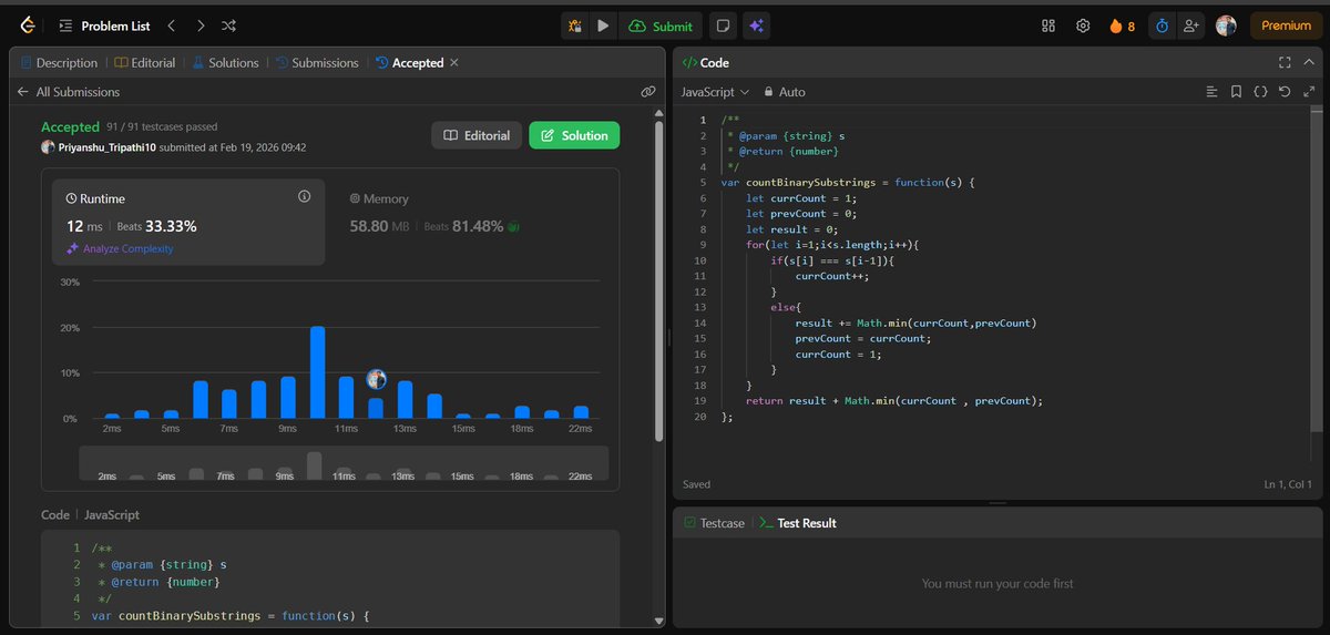 📘 Day 43 of #100DaysOfCode Today , I solved leetcode problem no.696 ...