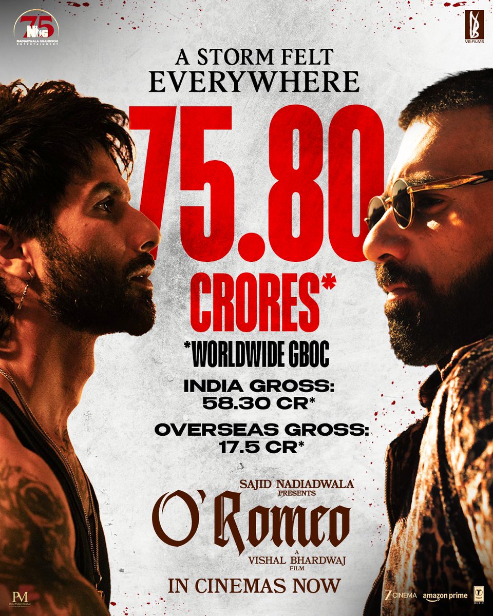 Shukriya, iss mohabbat aur yakeen ke liye ❤️✨
We are humbled by the love O'Romeo is receiving globally ❤️‍🔥

Book your tickets now!
🔗 - tr.ee/Jh8qgrCU8Z

#SajidNadiadwala presents
A #VishalBhardwaj film

#ORomeo in cinemas now!!