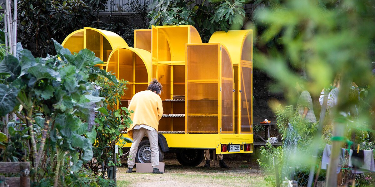designboom's tweet image. modular yellow #greenhouse travels on wheels through #portugal for seed germination 🌱 find out more in the comments 👇