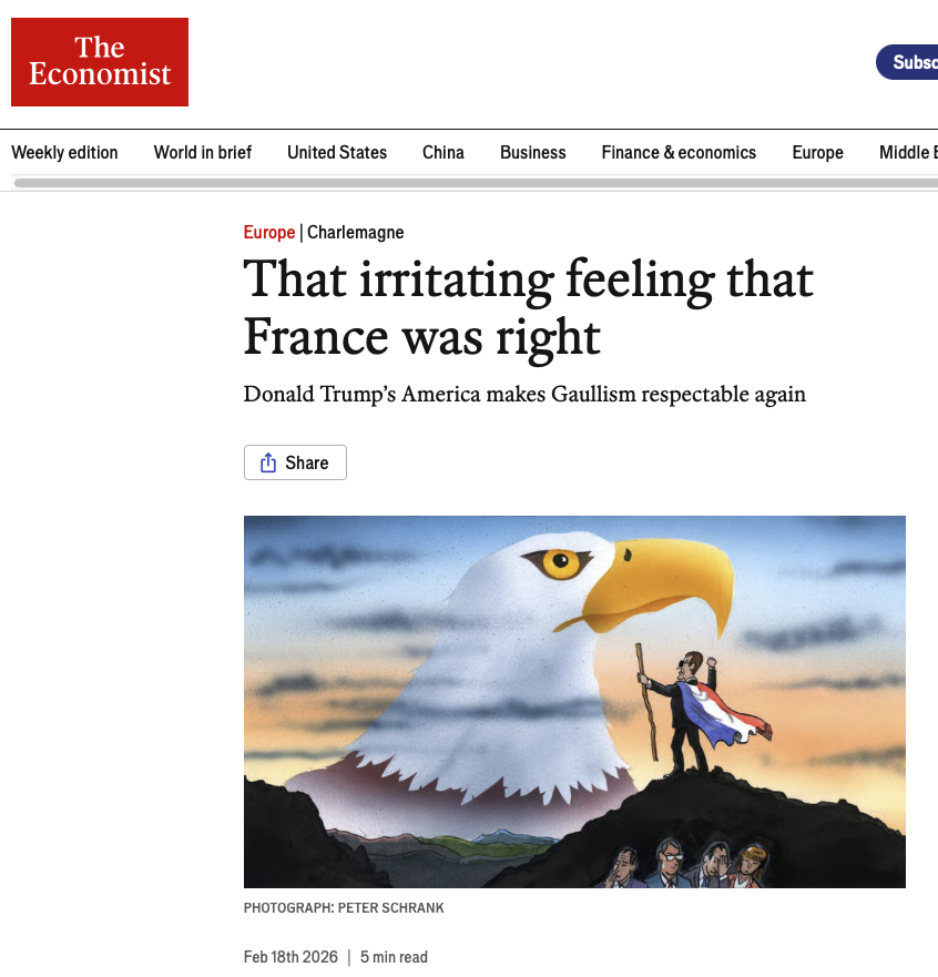 AlexTaylorNews's tweet image. "Ce sentiment énervant que la France avait raison"

"Comment les Etats-Unis de Trump ont rendu le gaullisme à nouveau respectable"

The Economist 👇