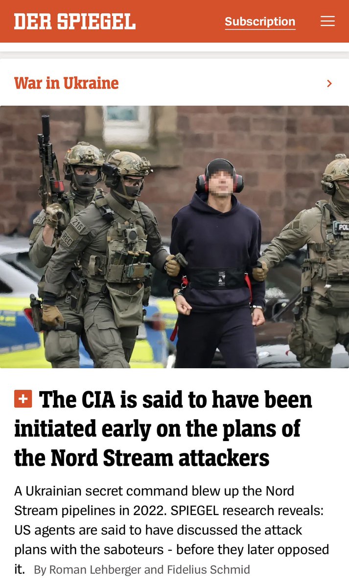 🔴 Der Spiegel aldizkariarn esklusiba: lehen aldiz konfirmatzen da CIAk Ukrainako sabotatzaileekin eztabaidatu zuela #NordStream gasbideen kontrako erasoarn inguruan. Spiegelen arabera, Herbehereetako zerbitzu sekretuek sabotajea gertatuko zela jakin zutenean, CIA atzera bota zen