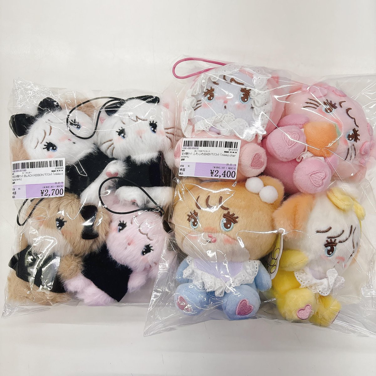 mikko characters｣ BLACK RIBBON ﾏｽｺｯﾄ 全4種ｾｯﾄ ふわふわBABYﾏｽｺｯﾄ 全