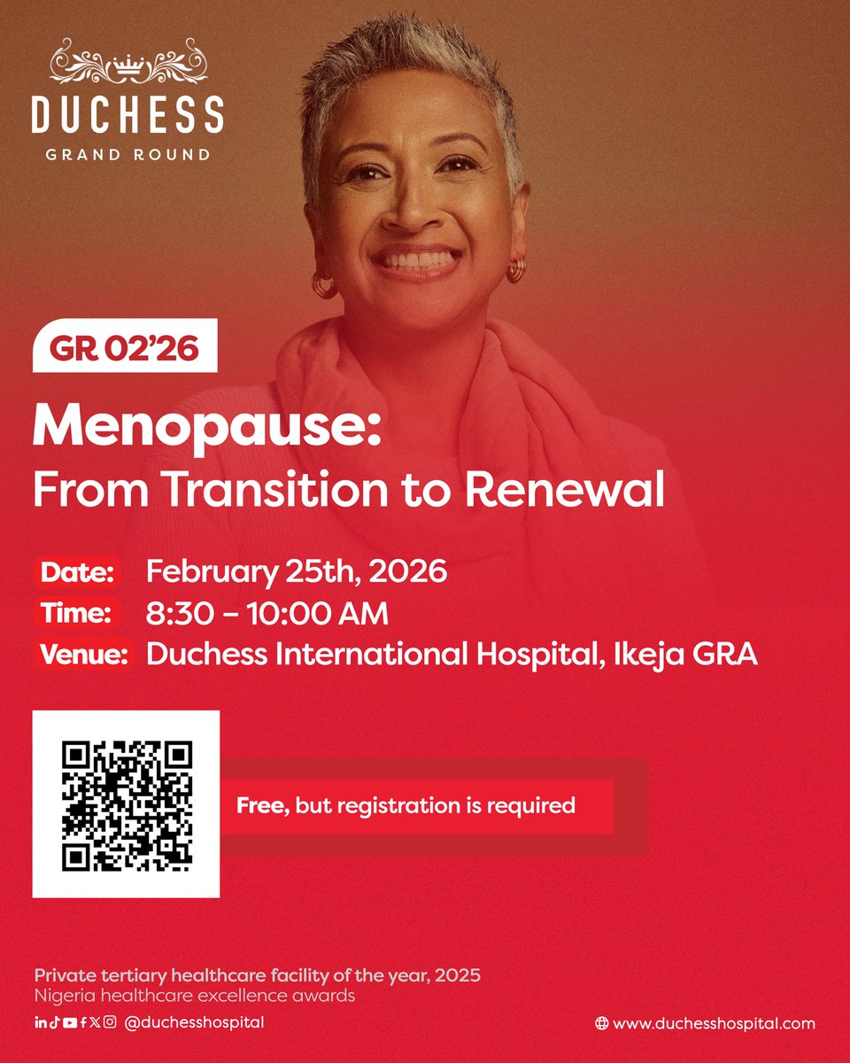 Join us for an enlightening Grand Round session as we explore menopause as a physiological life transition rather than solely a clinical condition.

Attendance is free, but registration is required.

Sign up now: duchesshospital.com/events/menopau…

#DuchessGrandRound
#Menopause
#Women