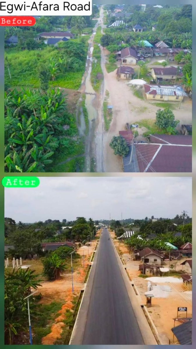 BlessedEdozie's tweet image. Before &amp;amp; After: The transformation of the Egwi–Afara–Mba Road,  flagged off by Governor Sim Fubara on December 12, 2024 and now 85% complete.

 Progress you can see, impact you can feel. #SimWorks

#simisworking
Rivers state is peaceful