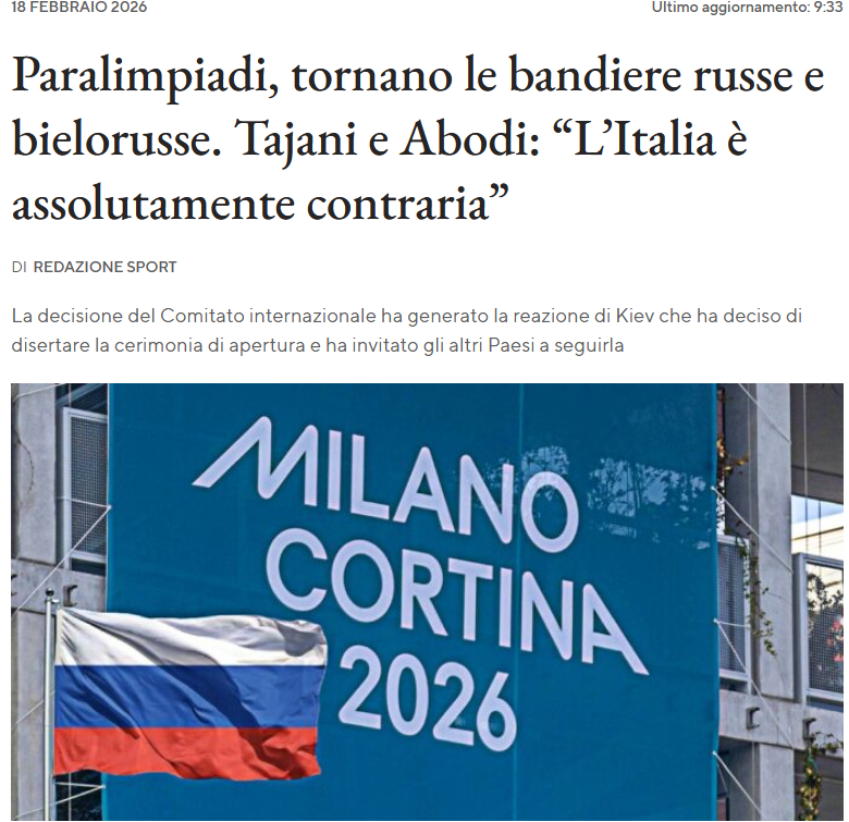 Fuori la politica dallo sport.
In Italia abbiamo gente disposta a buttare giù dalle carrozzine e sputare in faccia il loro odio agli atleti disabili non graditi, pur di non vedere bandiere Russe. 
Fate pena. Anzi no.. fate schifo.  
#Olympics2026 
<a href="/SpecialOlympics/">Special Olympics</a> 
<a href="/CIPnotizie/">Comitato Italiano Paralimpico</a>