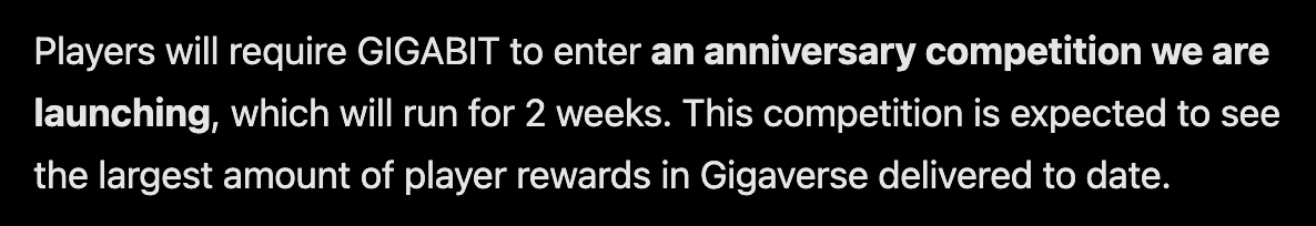 AOB_Guild's tweet photo. Gigaverse is launching its own in-game currency while hinting at Cross-Chain integration. 

The 1 year anniversary is coming up on Friday with a competition hinted using Gigabits as the lore. 

Expect to see the LARGEST amount of player rewards coming with it during this 2 week event. 

The last competition had $20,000 USD in rewards. 

its called Gigaverse, MFers. 🤖⚡️