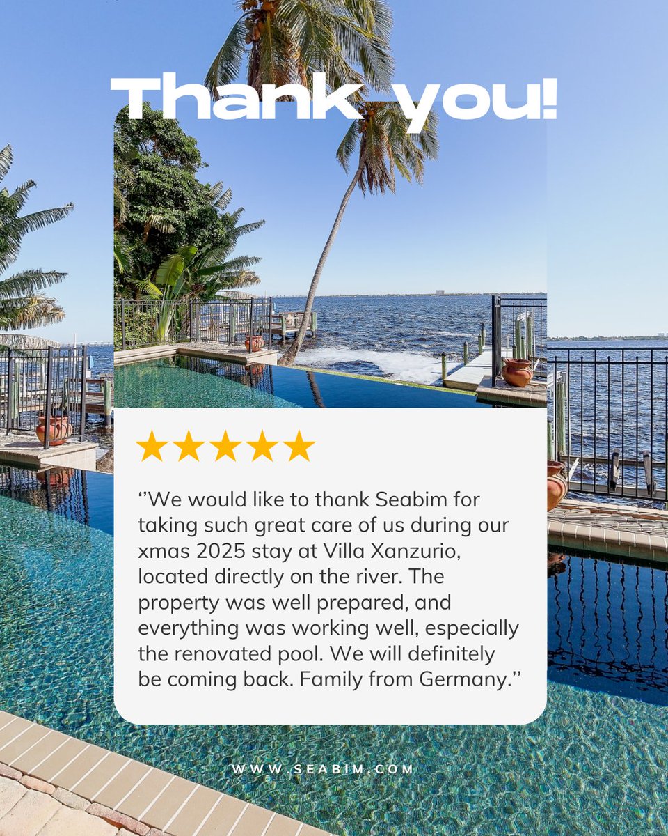 seabim's tweet image. ✈️ A family from Germany chose Villa Xanzurio for their Christmas 2025 getaway… and we couldn’t be happier to have hosted them!
At Seabim, we love making every stay special, and it’s always rewarding to see guests leave happy. ❤️ 

Book now: seabim.com/xanzurio

 #Seabim