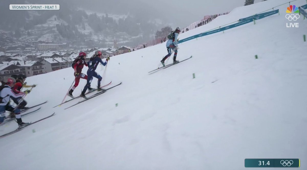 rodger's tweet image. SKI MOUNTAINEERING IS HERE! 
The first new Winter Olympic sport since 1998!  
—first you gotta ski up a mountain 
—then you gotta run up a staircase 
—then you gotta ski down a mountain (not pictured, looks like other sports tbh)  

It looks miserable! I love it!