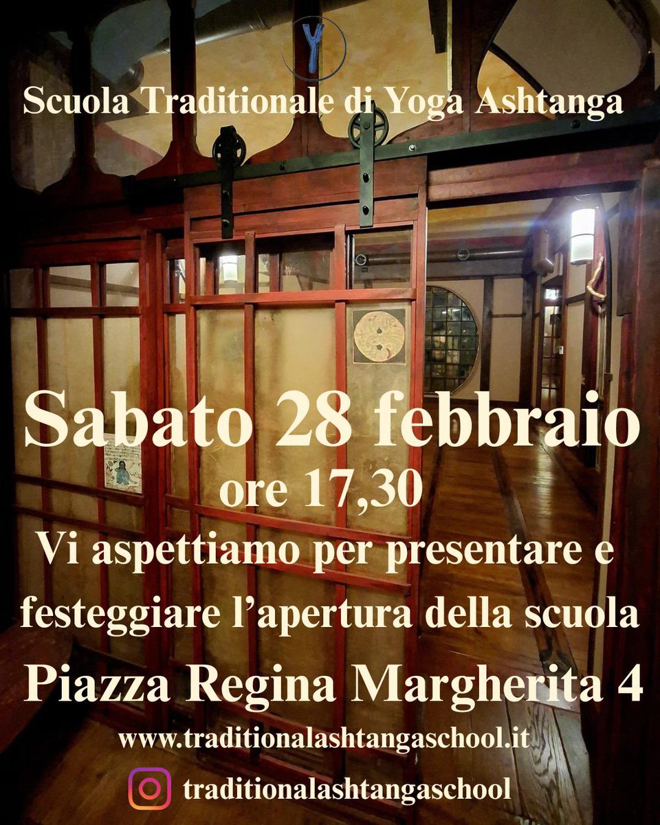 📌 Sabato 28 febbraio ore 17.30 - Piazza Regina Margherita, 4 (Roma)
Apertura della Scuola tradizionale di Yoga Ashtanga con i Maestri Maria Paola Stefani e Sergio Rossetti 😃🧘‍♂️
traditionalashtangaschool.it

#ashtangayoga #vinyasa #yoga #respiro #benessere
