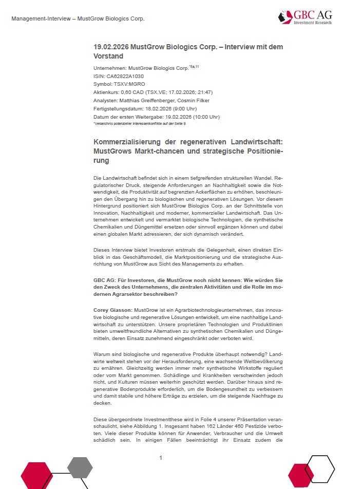 GBC_Research's tweet image. @MustGrowBio (#TSXV:MGRO) #Managementinterview "MustGrows Markt-chancen und strategische   Positionierung" #SmallCaps #Börse #Aktie #Research   #Landwirtschaft t1p.de/zl6ks