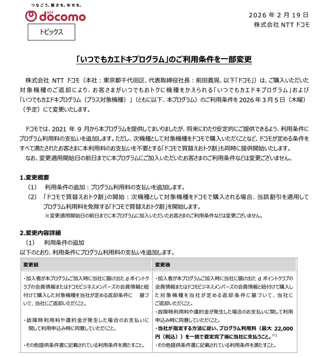 skyblue_1985jp's tweet image. 【大悲報】NTTドコモ、返却プログラムの手数料22,000円を導入。なんと年度末を待たずして3社が実質的な値上げに踏み切りました😭

ただし導入は3月5日〜。月額281円のiPhone17等は今月中が有利です。今年はちょっと早めの年度末商戦になるかもしれません💦