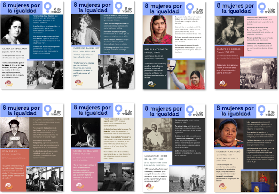 Para el 8 de marzo, <a href="/AnabadMurcia/">Anabad Murcia</a>   ofrece los 8 paneles de la exposición "8 Mujeres, por la igualdad", visibilizando figuras que transformaron el mundo en favor de la igualdad.
Podéis descargarla y usarla de forma totalmente gratuita.
Más información: anabadmurcia.org/exposicion-8-m…