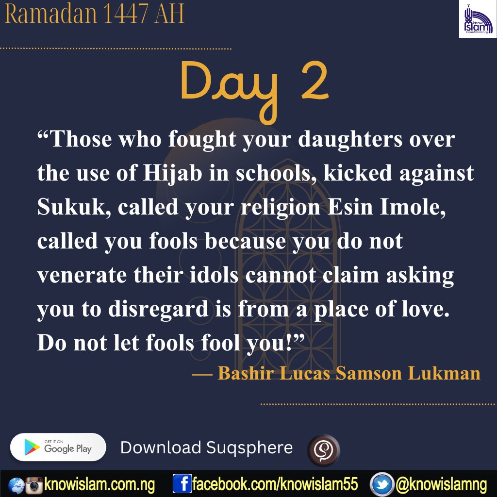KnowislamNg's tweet photo. Ramadan 1447 AH Day 2
#KnowIslam #SuqSphere https://t.co/EShDl4HIuw