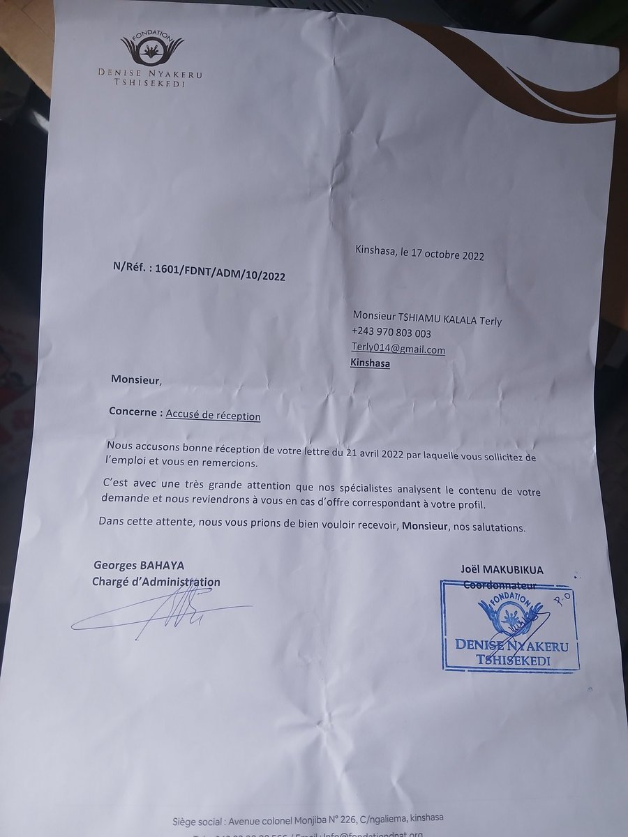 t32258's tweet photo. @DeniseNyakeru Excellence Madame la Première Dame,
Je me permets respectueusement de solliciter votre bienveillance concernant un dossier de candidature déposé il y a trois ans auprès de votre fondation.
Malgré l’accusé de réception reçu, je n’ai jamais été contactée. https://t.co/Wp175v9VoM