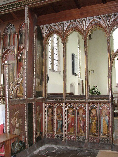 Upon re-reading Duffy's book I am struck by how late medieval Catholicism was so vibrant and deeply embedded in daily life. The Reformation came as a forced, destructive rupture imposed from above, rather than a welcome reform.
Here is the beautiful Screen at Ranworth.
