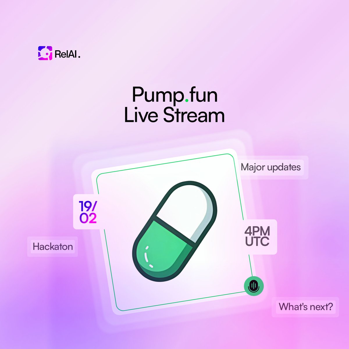 Gm x402  ☀️

Do not miss today's livestream!

Topics:

-Pumpfun Hackathon and our submission
-Latest major updates 
-What's next for RelAI?

We'll be here:

pump.fun/coin/5AgHPy5Uo…