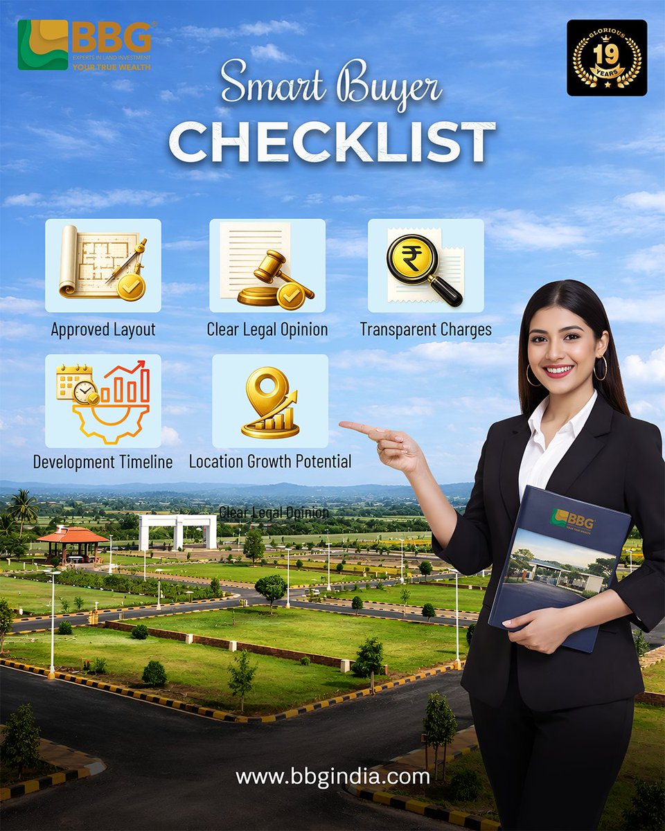 bbgindia's tweet image. Before buying land:
Check safety &amp;gt; Check price.
Legal ✔
Clear ✔
Growth ✔

Invest strategically.

Planning your first investment?
Talk to Building Blocks Group India.

#LandInvestment #RealEstateIndia #InvestSmart #PropertyTips #BBG #buildingblocksgroup