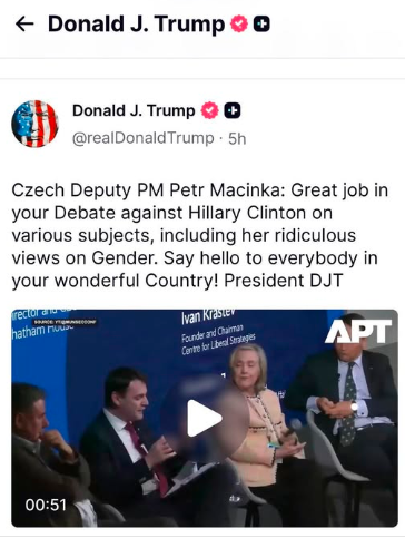 Tak až vám neomarxisti budou tvrdit o ostudě Macinky, tak nejen Fox News a další média a miliony shlédnutí, ale i americký prezident to kvitují, důkaz v obrázku. A prezident Pavel, ten se střetl s neomarxistkou a pohlupavým Němcem. Zájem o jeho panel nulový.