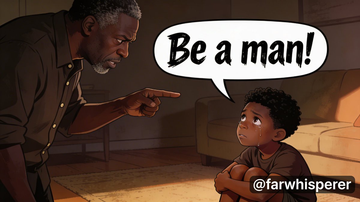 When I think about it, as a child, older men used to shut down crying boys: ‘Boys don’t cry,’ ‘Be a man for your mother &amp; sisters.’ Pure shaming that shaped so many men today. Many are just surviving, not thriving. Boys &amp; men should cry when they need to release pain. They are