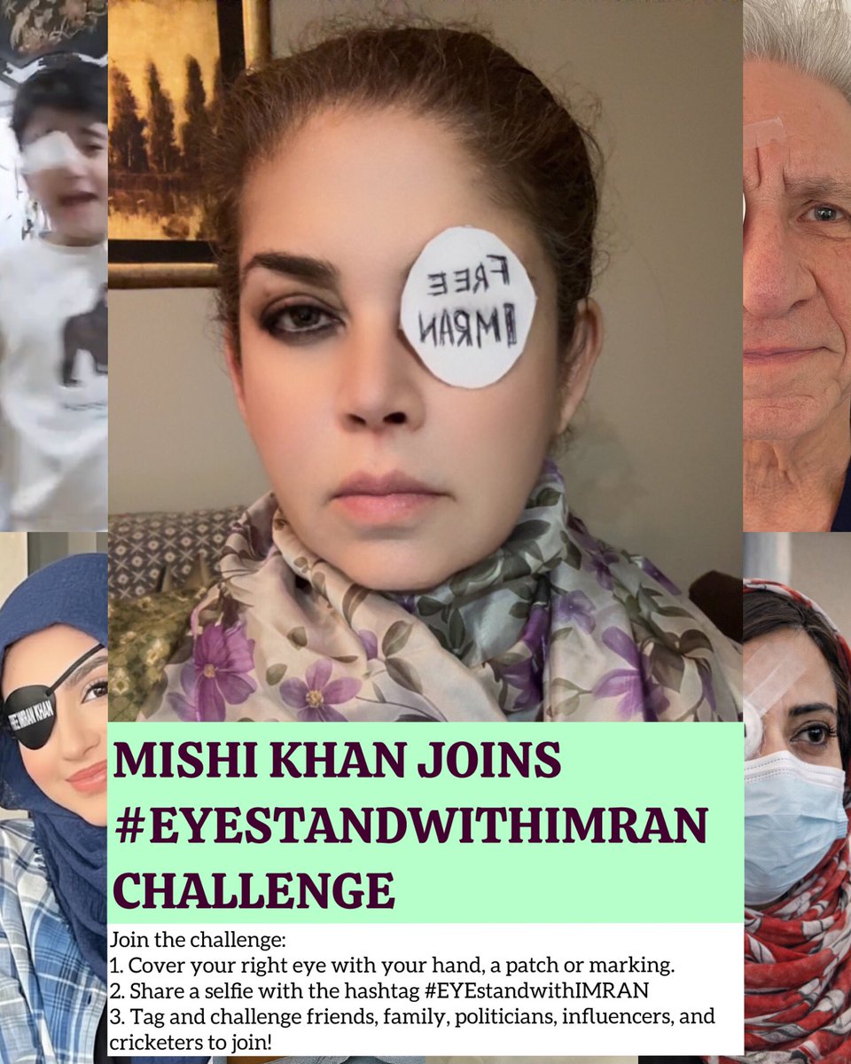 Actress <a href="/mishilicious/">Mishi khan</a> joins #EYEstandWithIMRAN challenge!

To take part:
1. Cover your right eye with a patch, hand or marking.
2. Share a selfie with hashtag #EYEstandwithIMRAN
3. Challenge and tag friends, family, politicians, influencers, and cricket players to take part!

We