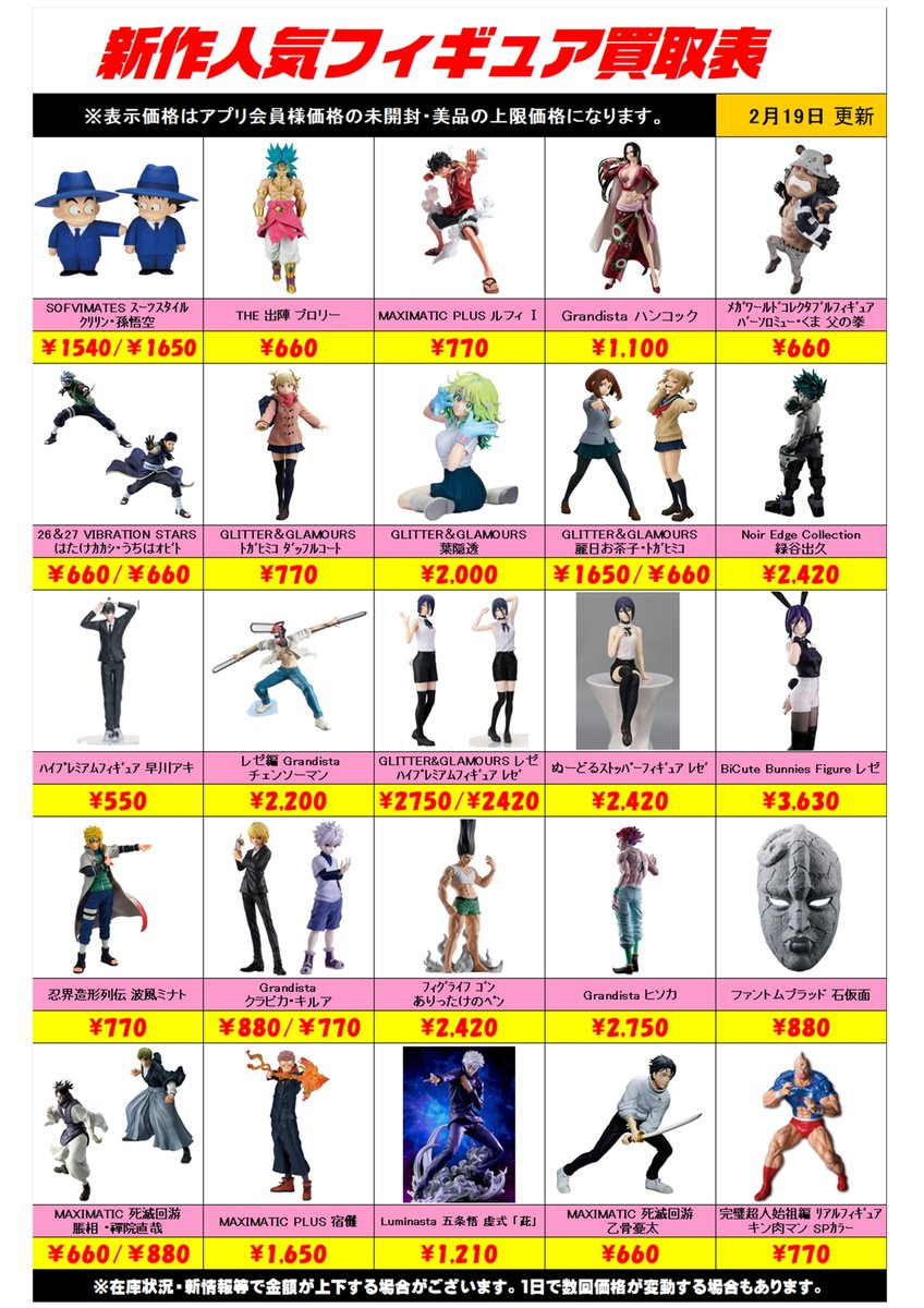 新作プライズフィギュア 買取表更新しました！ プラスアップ