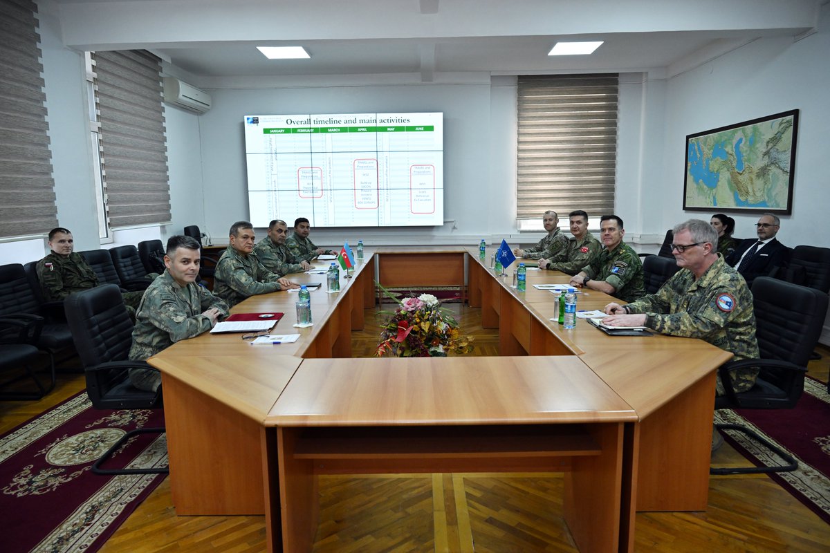 wwwmodgovaz's tweet photo. Chief of Main Operational Department of 🇦🇿 #AZEMoD Lieutenant General Azer Aliyev and ministry’s specialists meet with #NATO Mobile Training Team members as part of Partner Capacity Coherence Initiative 2026 in Baku https://t.co/8qc0F3a2y1