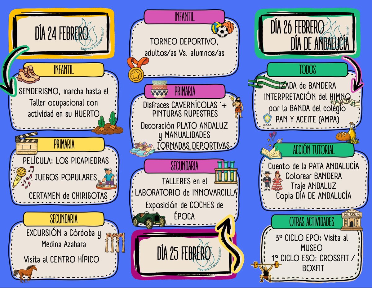 ¡Ya están aquí nuestras jornadas culturales 2026! Donde nuestro alumnado desde infantil a secundaria podrá disfrutar, aprender y experimentar diferentes actividades culturales de todas las áreas. Porque en nuestro cole queremos que nuestros alumnos sepan más, para servir mejor.