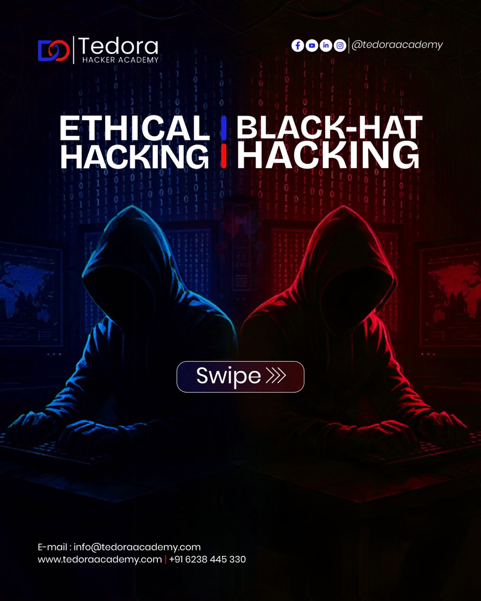 tedora_academy's tweet photo. In today’s digital world, skills can protect… or destroy.
Learn to defend systems, expose vulnerabilities, and build a secure future the right way.
🚀 Start your journey in Ethical Hacking today.
📩 DM us to enroll

#EthicalHacking #CyberSecurity #HackerLife #CyberCareer https://t.co/IsJpkXIrxO