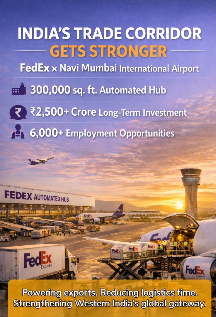 #AdaniAirports Hosts ₹2,500 Crore FedEx Groundbreaking at #NMIA

The 300,000 sq. ft. fully automated cargo hub at NMIA marks a major milestone in India’s logistics expansion.

With over 6,000 jobs expected and global connectivity to Southeast Asia, Europe and the United States,