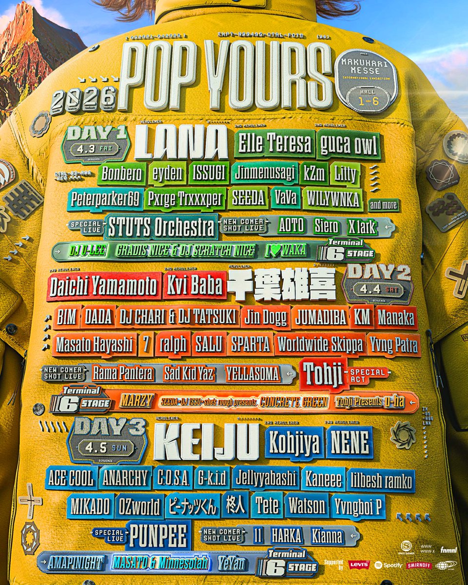 POP__YOURS's tweet image. 【✨✈️POP YOURS Terminal 6 STAGE追加発表✈️✨】
幕張メッセ6番ホール内の新ステージ、Terminal 6 STAGEに新たに3組が追加発表！
《Terminal 6 STAGE》
⏩ 4/3(金) [DAY1］
DJ U-LEE 
⏩ 4/4(土) [DAY2］
SEEDA × DJ ISSO × she’s rough presents CONCRETE GREEN 
⏩ 4/5(日) [DAY3］
MASATO &amp;amp;