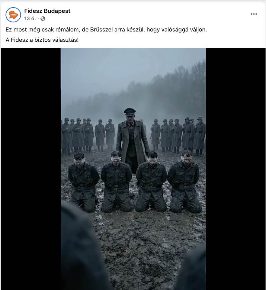 Fidesz has published a disgusting AI-generated video in which a young Hungarian girl is searching for her father while he is being executed in a war, shot in the head at close range. With this video, Fidesz has truly crossed every boundary. What <a href="/PM_ViktorOrban/">Orbán Viktor</a> and his people
