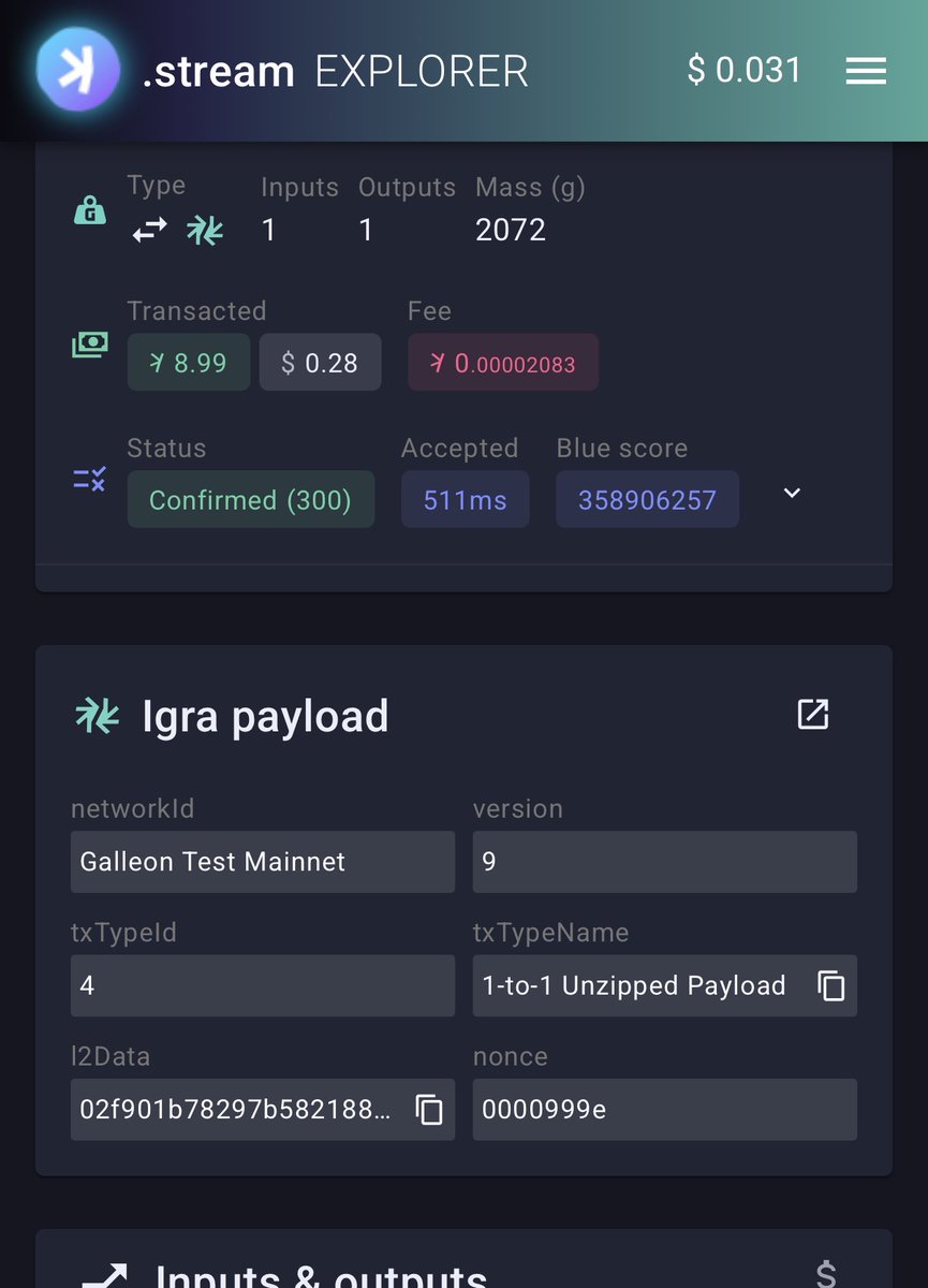 A couple if minor changes <a href="/kaspa_stream/">Kaspa.stream - Block Explorer</a>. #Kaspa transactions got a payload decode overhaul. And <a href="/Igra_Labs/">Igra Labs</a> got a new icon!