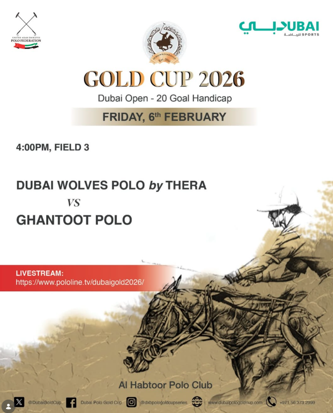 The competition heats up!
This Friday, 6 February, the next teams take to the field for the Gold Cup Qualification Matches, where skill, strategy, and determination will define their path in the tournament.

Match | 4:00 PM | Field 3
dubai_wolves 🆚 ghantootpolo