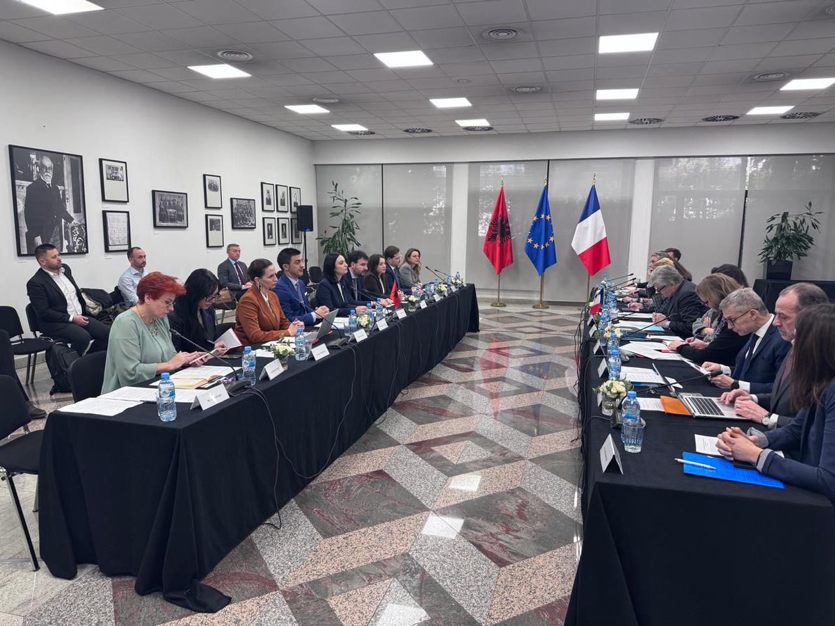 AlbanianDiplo's tweet photo. On 18 February 2026, the fourth Monitoring Committee of the Albania–France Intergovernmental Agreement (IGA) convened at the Ministry for Europe and Foreign Affairs of Albania. 

The meeting was co-chaired by Deputy Minister Megi Fino and Minister Delegate Nicolas Forissier, attached to the Minister for Europe and Foreign Affairs of France.

Participants reviewed progress across priority IGA projects in water management, innovation, education, tourism, agriculture, and infrastructure, and agreed on concrete next steps to accelerate implementation. 

Cooperation with France remains of strategic importance for Albania, reaffirming the shared commitment to advancing joint initiatives.