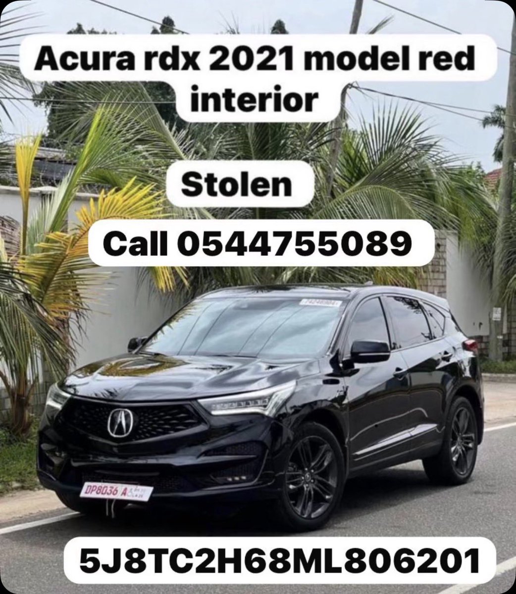 🚨 STOLEN VEHICLE ALERT 🚨

2021 Acura RDX (Red interior) has been stolen.

Plate: DP8036
VIN: 5J8TC2H68ML806201

If seen anywhere please call: 0544755089

Please RT — someone might see it 🙏