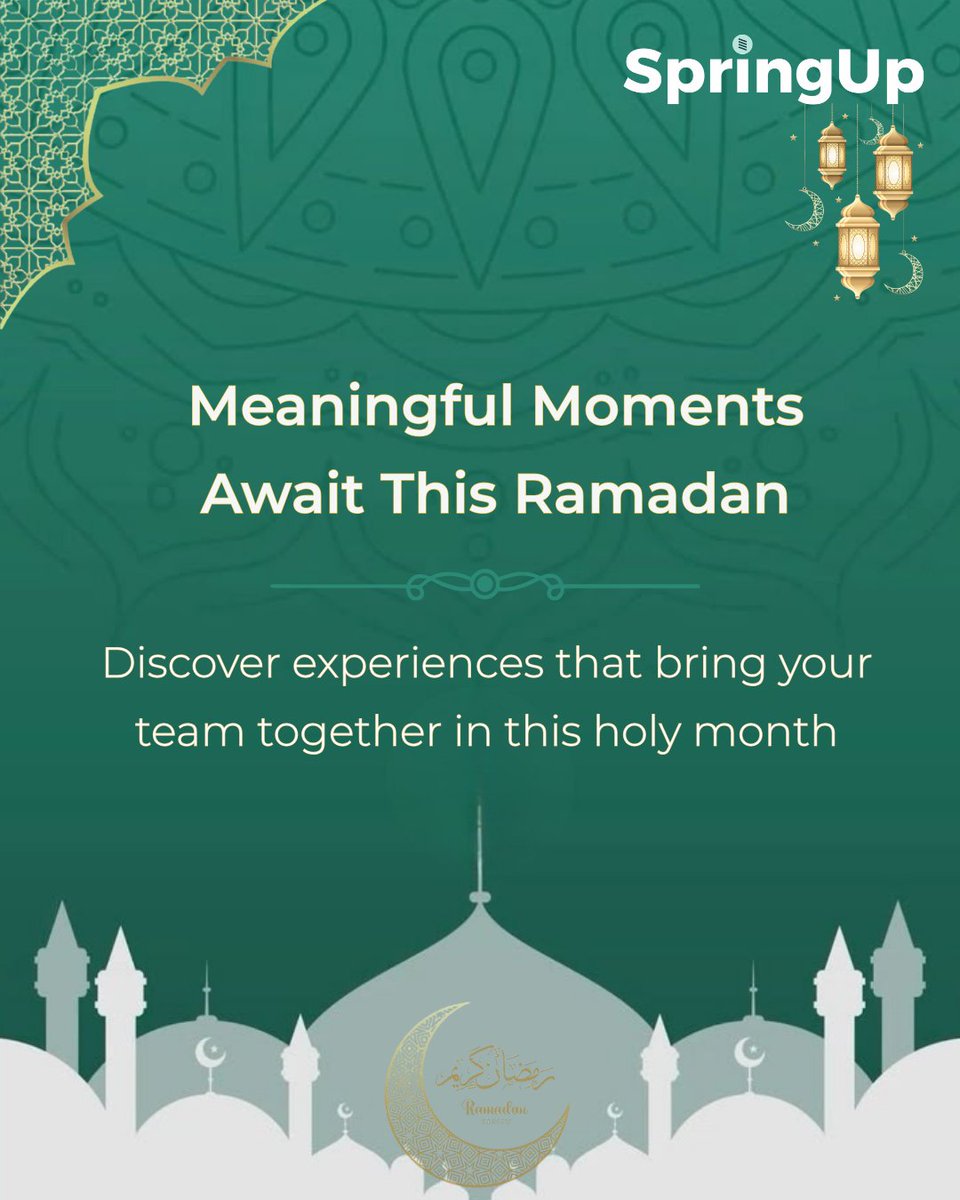 weSpringup's tweet image. This Ramadan, SpringUp brings you experiences inspired by the spirit of the season✨ 
Whether you choose to celebrate together or give back together, SpringUp is here to make it truly meaningful.

#springup #teambuildinguae #Ramadan2026  #teamexperiences #Iftar #RamadanEvents