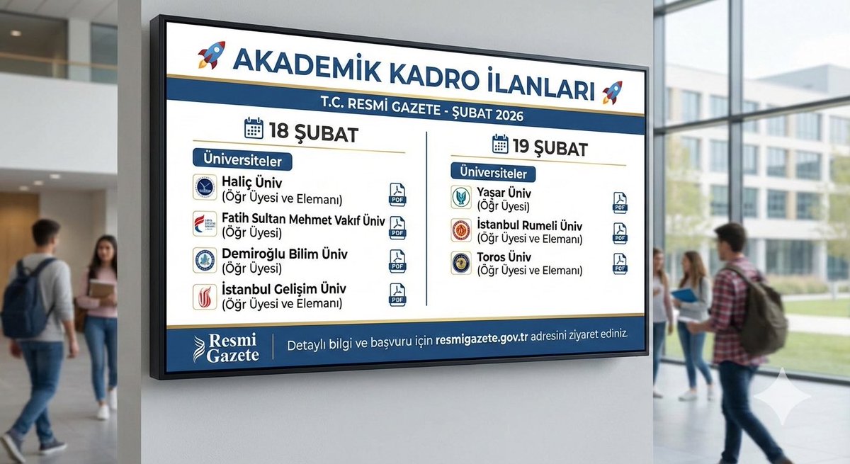 Akademikhbr's tweet photo. Akademisyen adaylarının dikkatine!
18 Şubat ve 19 Şubat 2026 tarihli Resmi Gazete'de yayımlanan güncel akademik kadro ilanlarını sizler için derledim.
Detaylar ve PDF linkleri bu flood'da. 👇
#AkademikKadro #Akademikİlan #Yükseköğretim #Doktora https://t.co/SNc3vkbwlf