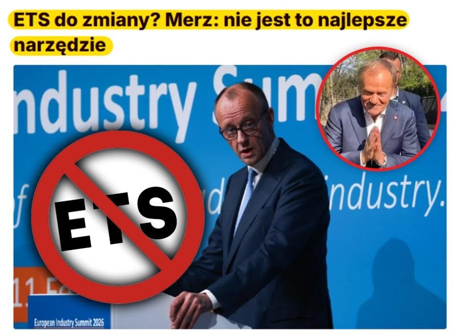 Niemcy właśnie PRZYZNAŁY, że ETS to pułapka na europejski przemysł - a Tusk dalej milczy jak zaklęty!

Kanclerz Merz w Antwerpii w końcu powiedział na głos to, co polskie fabryki, huty i elektrownie krzyczą od lat:  
„Jeśli ETS zagraża konkurencyjności i miejscom pracy - trzeba