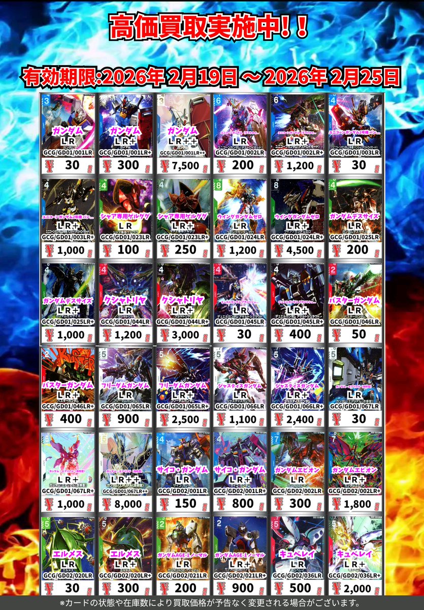 ただいまの超高価買取!! （2/25まで） ガンダムカードその① ※一定枚数
