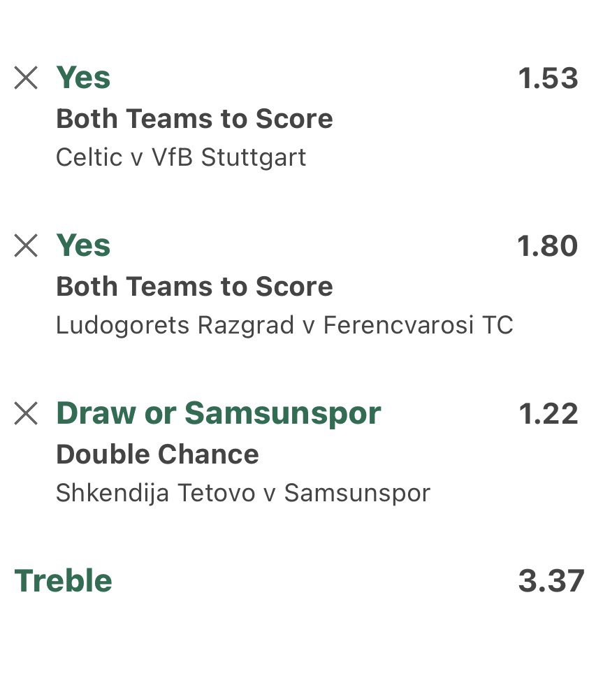 GambIingPro's tweet photo. Europa/Conference League Trebles💫

Drop a ❤️ if you’re on! https://t.co/40izCcTRgk