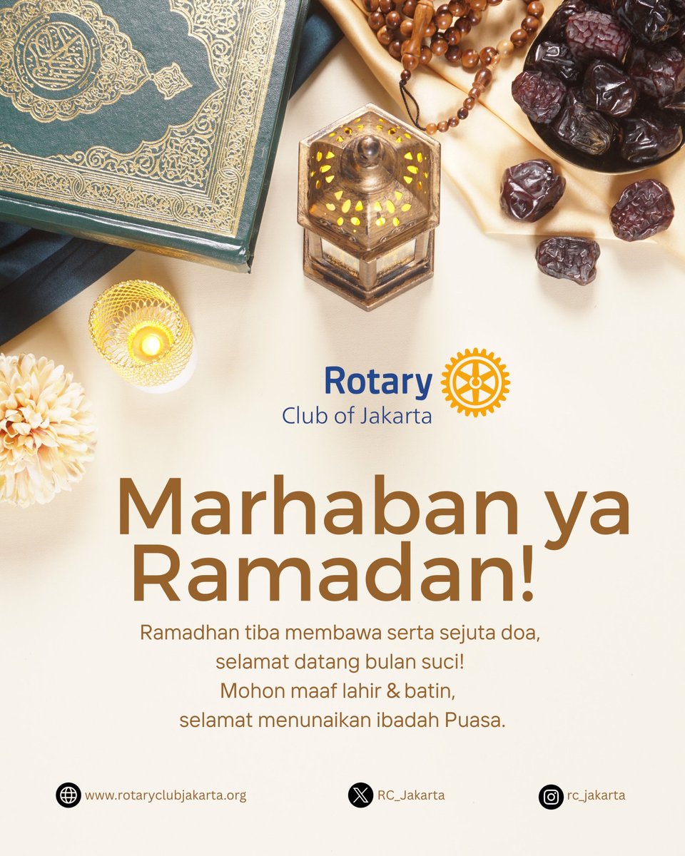 Marhaban ya Ramadan! Ramadan tiba membawa serta sejuta doa, Selamat datang bulan suci! Semoga Allah memberikan kita kekuatan untuk beribadah sepenuh hati iklas &amp; tulis. Mohon maaf lahir &amp; batin, Selamat menunaikan ibadah puasa. #marhabanyaradan #ramadan #rotary #uniteforgood
