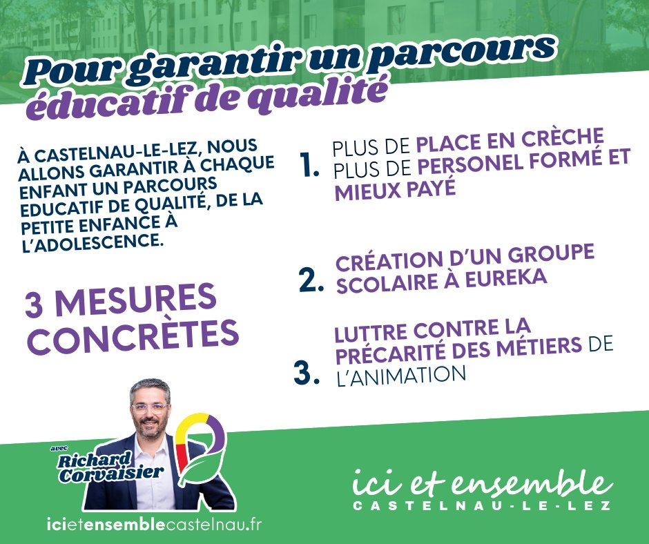 À Castelnau-le-Lez, élever ses enfants devient de plus en plus compliqué. Manque de places en crèche, écoles saturées, personnels précarisés.
✋Face à cette situation, nous portons un projet clair : garantir à chaque enfant un parcours éducatif de qualité.