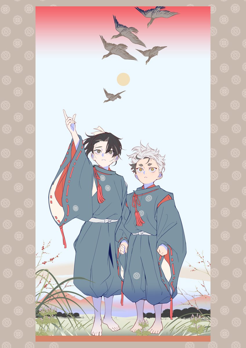 ✨✨シラノ先生から新着✨✨
#富嶽綺譚 応援イラスト「幼少期の曽我兄弟」をお寄せいただきました！！

5羽の雁を家族に喩え、実の父がいない悲しみを表す『曽我物語』名シーン😢

スタンプラリーも残り10日間
シラノ先生描く頼朝&amp;曽我グッズを是非GETしてください！ #富士市

x.gd/YIpXW